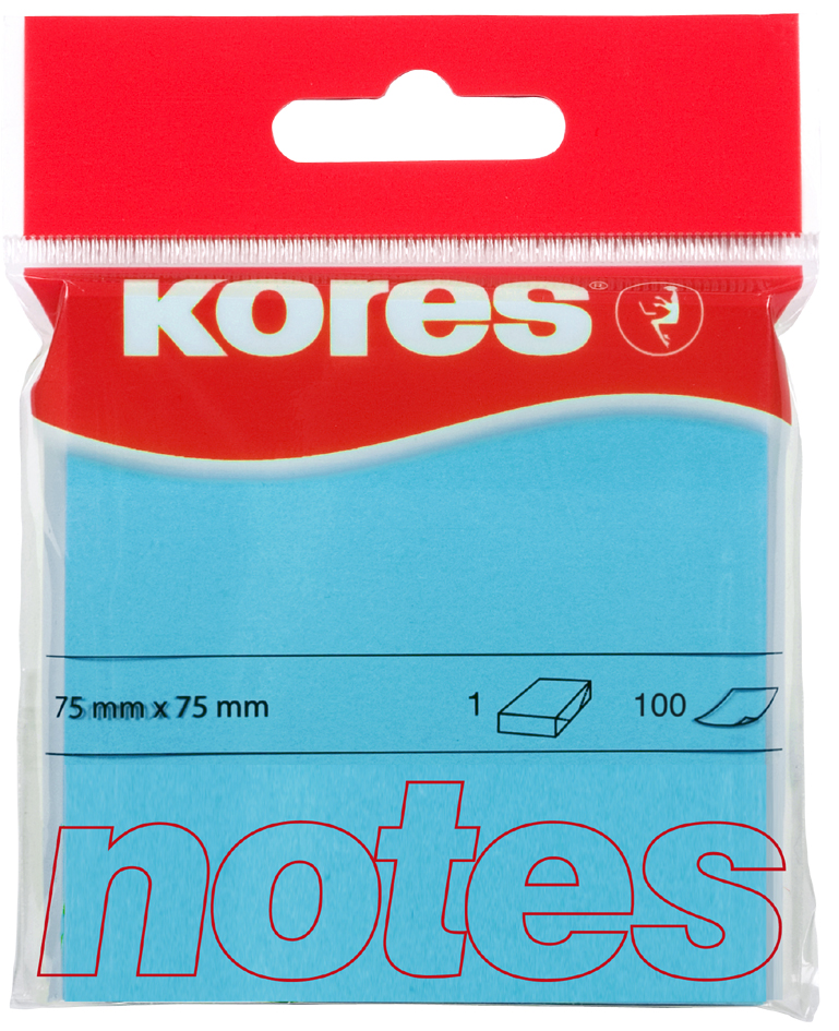 Kores Haftnotizen ´NEON´, 75 x 75 mm, blanko, neon-blau