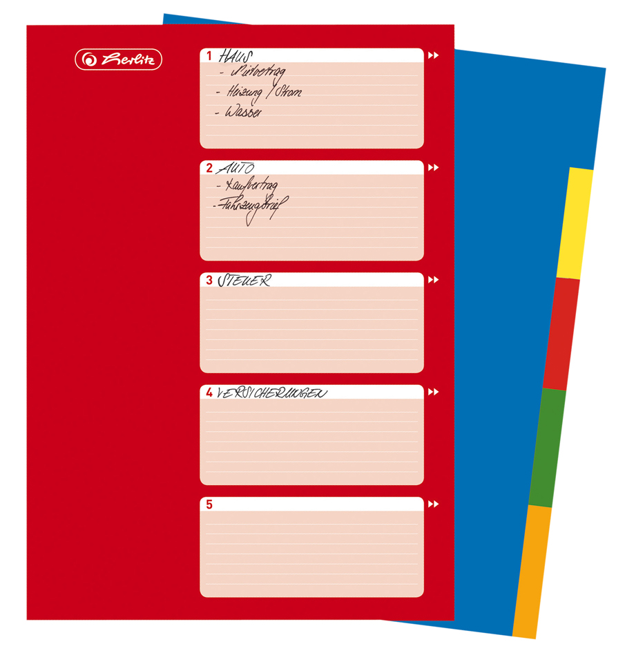 herlitz Kunststoff-Register, blanko, A4, farbig, 10-teilig