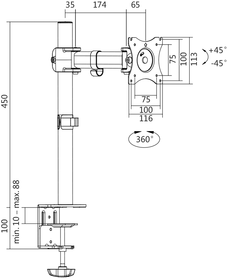 LogiLink TFT-/LCD-Monitorschwenkarm, Armlänge: 274 mm