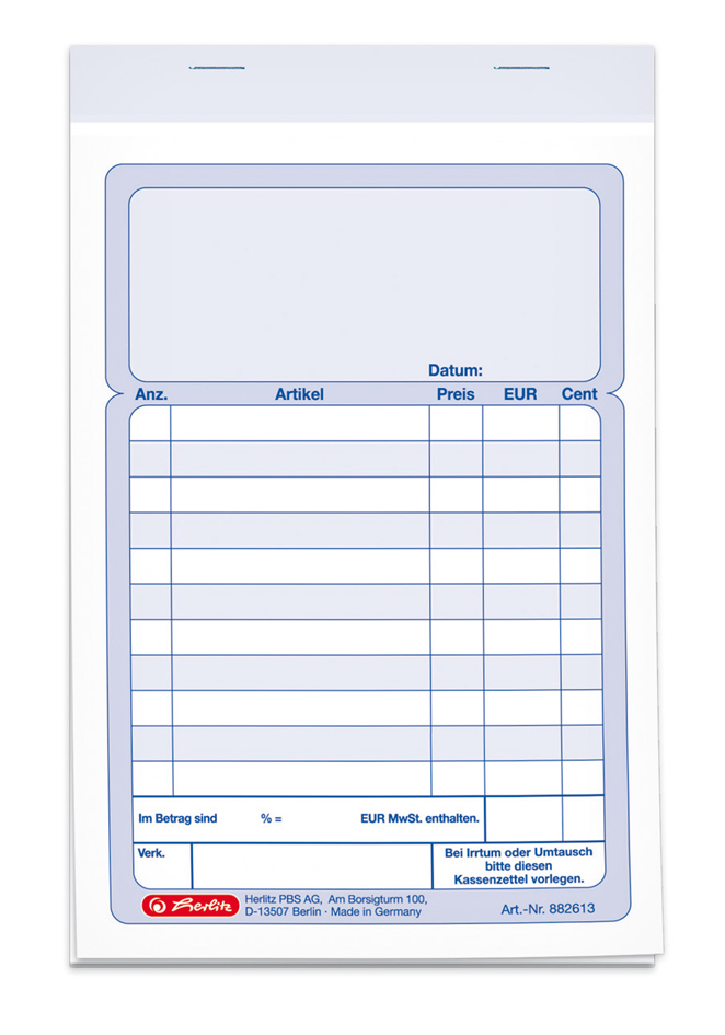 herlitz Formularbuch ´Kassenblock´, DIN A6, 2 x 50 Blatt