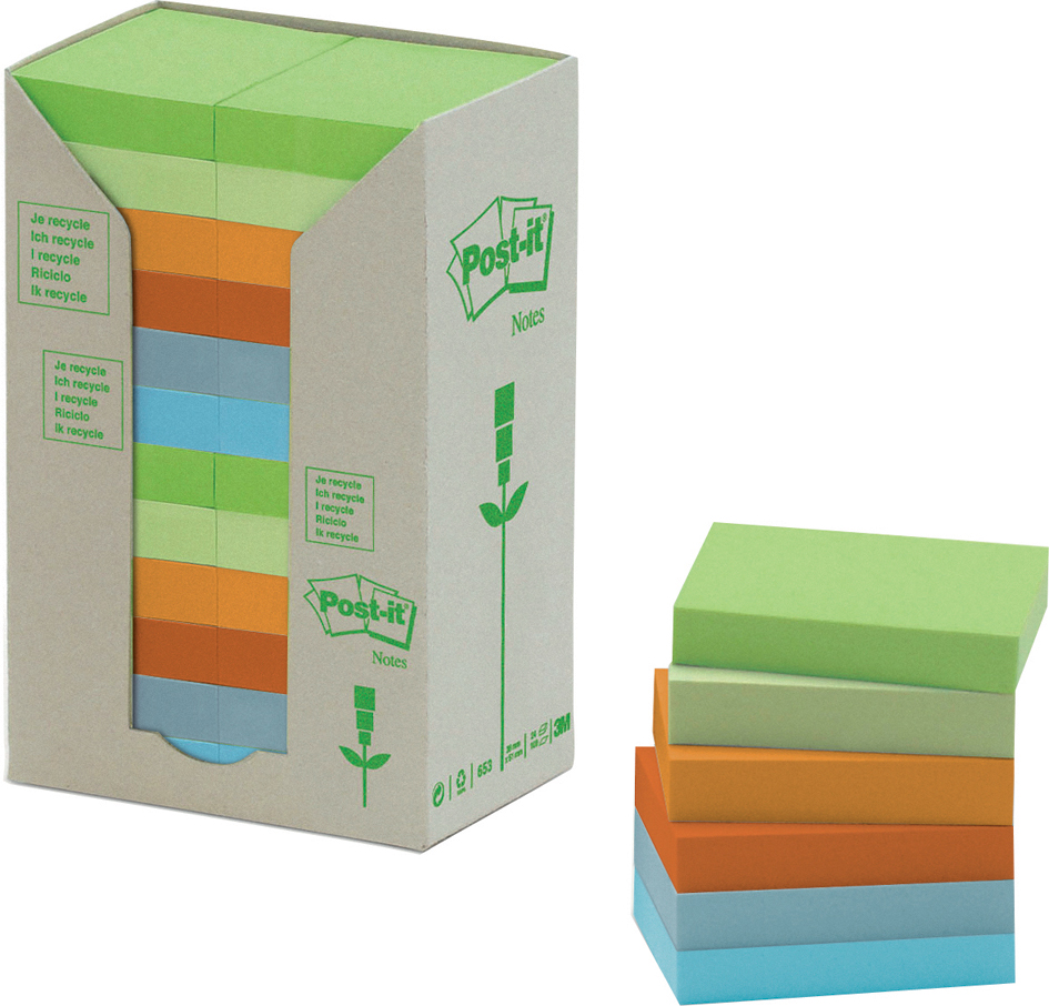 Post-it Haftnotizen Recycling, 127 x 76 mm, 6-farbig