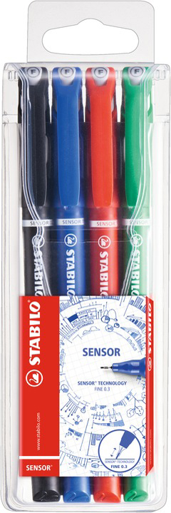 STABILO Fineliner sensor, 4er Kunststoff-Etui ´Office´