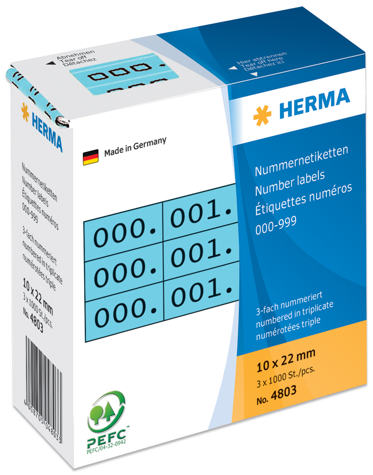 HERMA Nummern-Etiketten 0-999, 10 x 22 mm, schwarz, dreifach