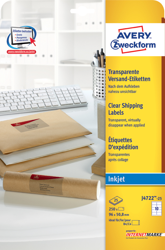 AVERY Zweckform Transparente Adress-Etiketten, 210 x 297 mm