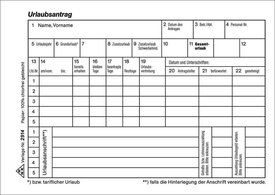 RNK Verlag Vordruck ´Urlaubs- und Freistellungsantrag´