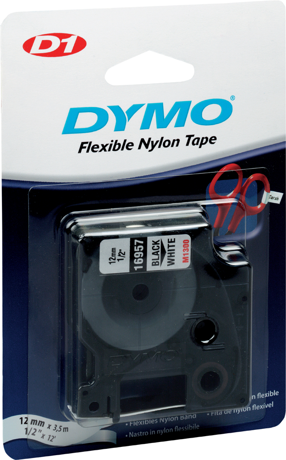 DYMO D1 Schriftband, 12 mm x 5,5 m, Polyester, weiß