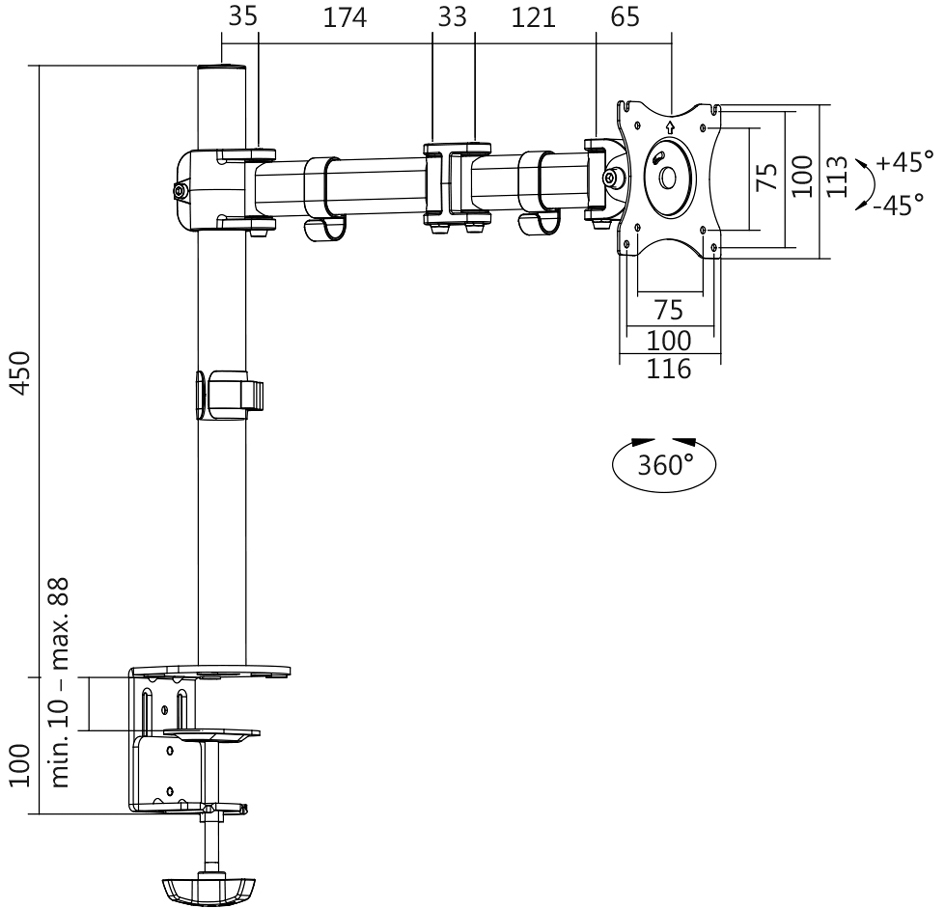 LogiLink TFT-/LCD-Monitorschwenkarm, Armlänge: 428 mm