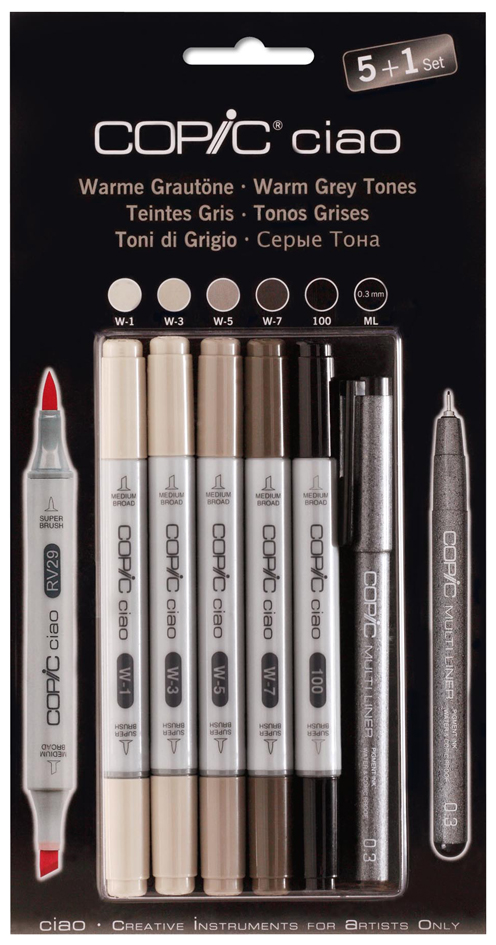 COPIC Marker ciao, 5+1 Set ´Warme Grautöne´