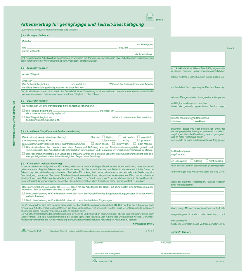 RNK Verlag Vordruck ´Arbeitsvertrag Teilzeit-Beschäftigte´