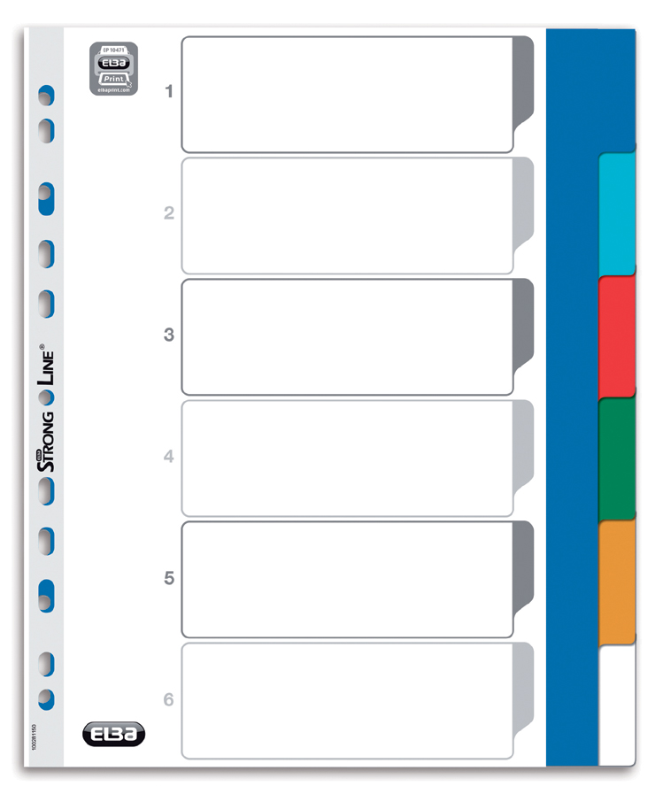 ELBA Kunststoff-Register, blanko, farbig, DIN A4, 6-teilig