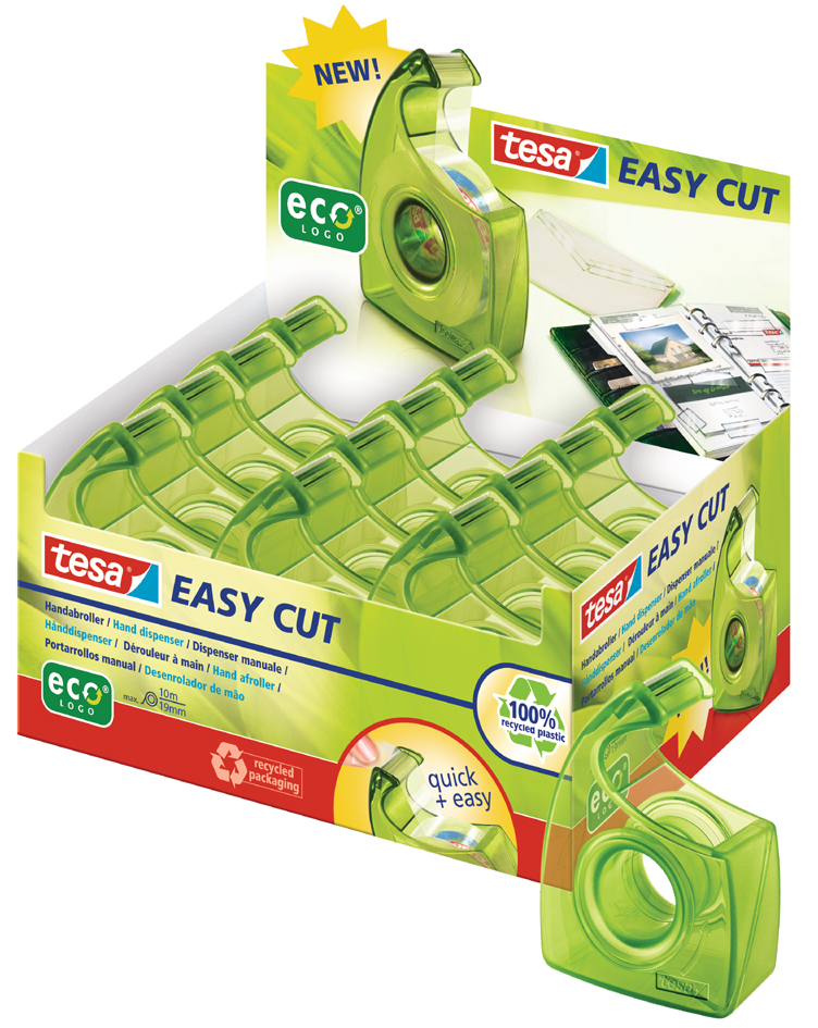 tesa ecoLogo Easy Cut Handabroller, grün, im Thekendisplay