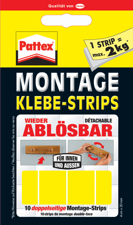 Pattex Montage Klebe-Strips, wieder ablösbar, gelb