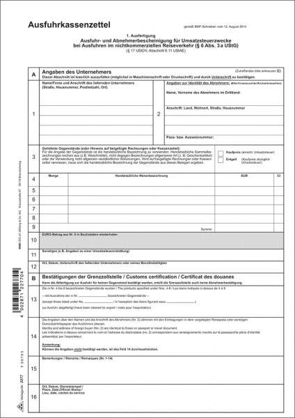 RNK Verlag Vordruck ´Ausfuhrkassenzettel´, DIN A4, SD