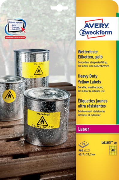 AVERY Zweckform wetterfeste Etiketten, 70 x 37 mm, gelb