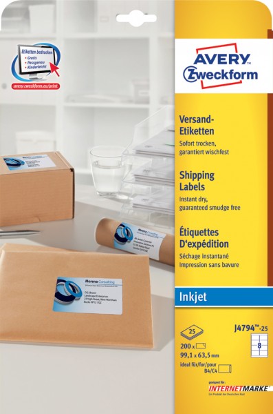 AVERY Zweckform Inkjet Versand-Etiketten, 99,1 x 67,7 mm