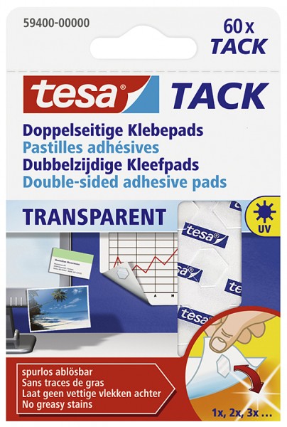 Tesa doppelseitige Klebepads Tack, transparent XL, 36 Stück
