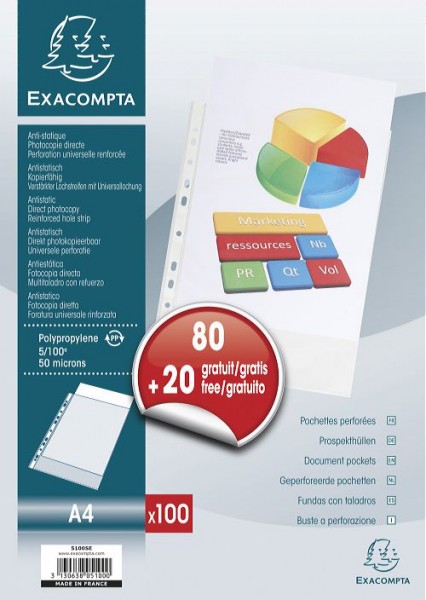 EXACOMPTA Prospekthülle, Promopack 80+20 GRATIS, DIN A4, PP