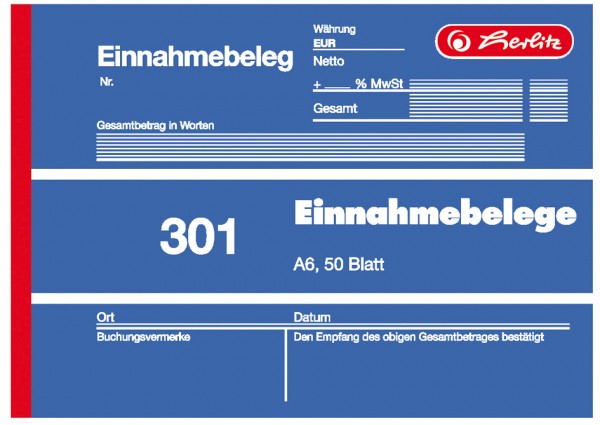 herlitz Formularbuch ´Einnahmebeleg 301´, DIN A6, 50 Blatt