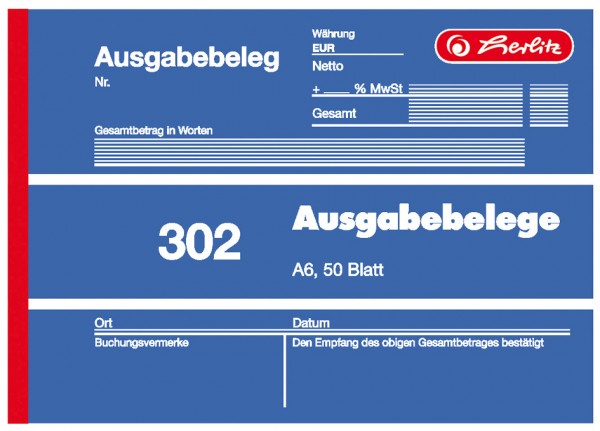 herlitz Formularbuch ´Ausgabebeleg 302´, DIN A6, 50 Blatt